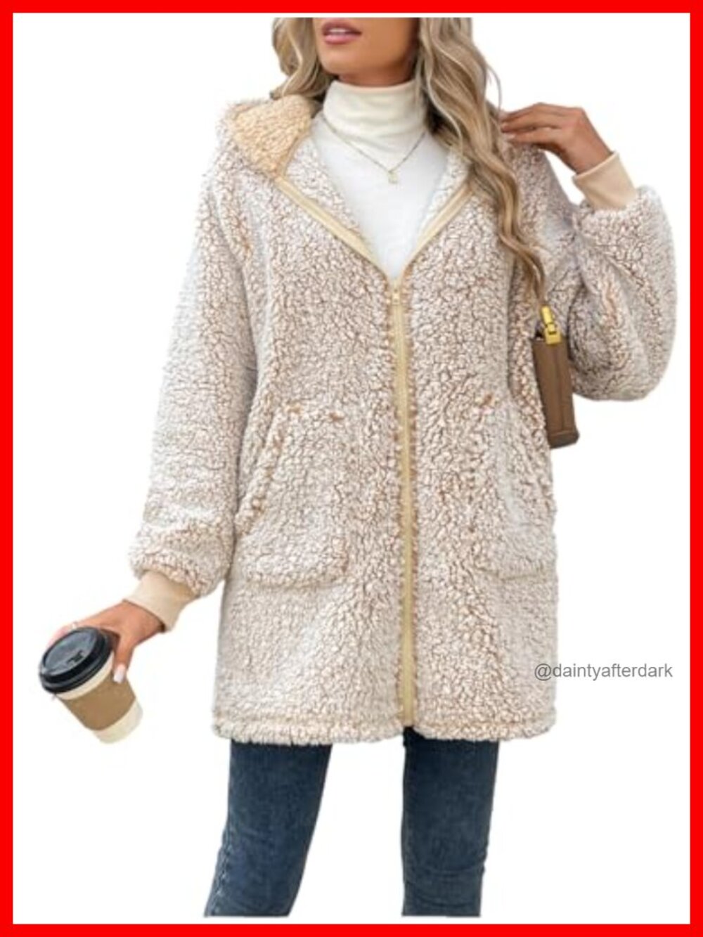 Sherpa Fleece Zip-Up Hooded Jacket with Pockets